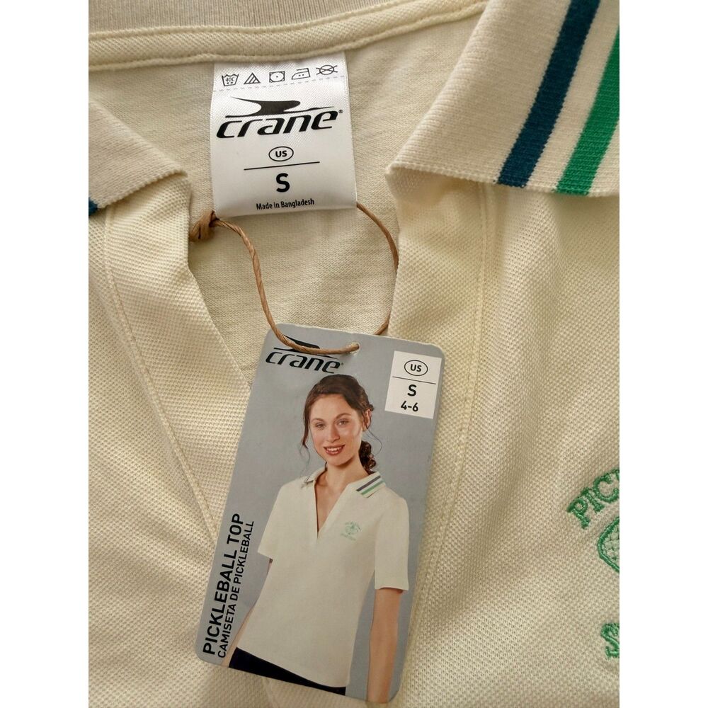 NWT Crane Pickleball Sport Club Polo Cream Striped Collar Tenniscore S - Picture 5 of 5